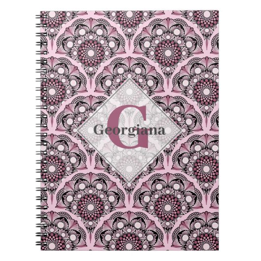 Monogrammed Deco Dusky Roos Cherry Blossom Mandala Notitieboek (Voorkant)