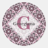 Monogrammed Deco Dusky Roos Cherry Blossom Mandala Ronde Sticker (Voorkant)