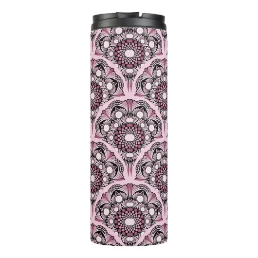 Monogrammed Deco Dusky Roos Cherry Blossom Mandala Thermosbeker (Achterkant)
