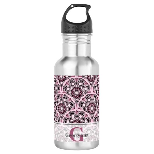 Monogrammed Deco Dusky Roos Cherry Blossom Mandala Waterfles (Voorkant)