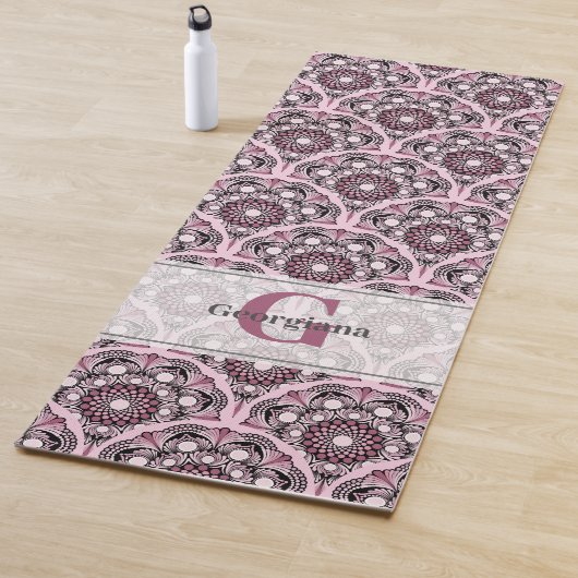Monogrammed Deco Dusky Roos Cherry Blossom Mandala Yogamat (In situ)