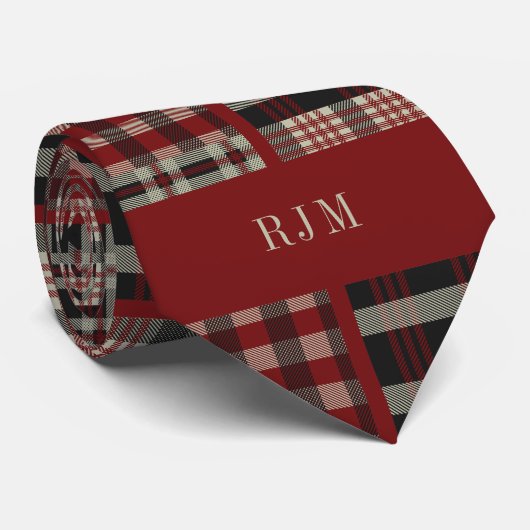 Monogrammed Deep Red Tartan Plaid Stropdas (Opgerold)