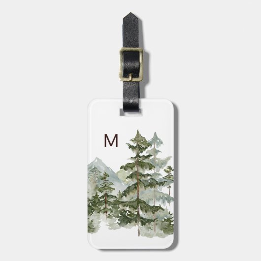 Monogrammed dennenbos en berg bagagelabel (Voorkant verticaal)