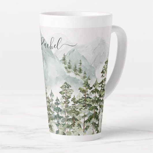 Monogrammed dennenbos en bergen latte mok (Rechterhoek)