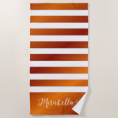 Monogrammed Desert Oranje en White Stripes Strandlaken (Voorkant)