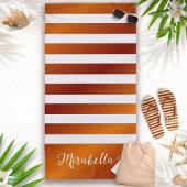 Monogrammed Desert Oranje en White Stripes Strandlaken