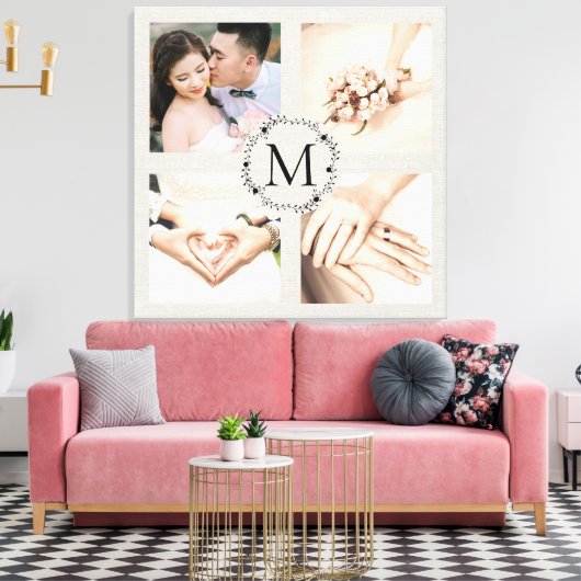 Monogrammed diale collage met 4 foto's canvas afdruk (Insitu (Woonkamer))