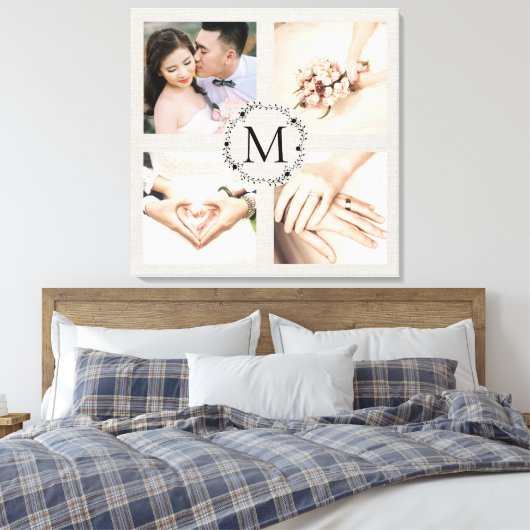 Monogrammed diale collage met 4 foto's canvas afdruk (Insitu (Slaapkamer))