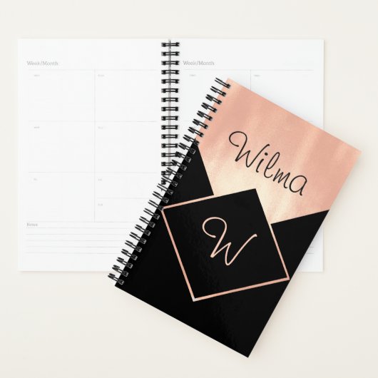 Monogrammed Diamond Logo Metallic Feminine Modern Planner (Display)