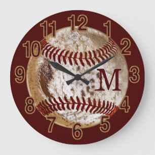 Monogrammed Dirty Baseball Clocks for Man Cave Grote Klok