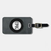 Monogrammed Distressed Black & White Grunge Modern Bagagelabel (Voorkant horizontaal)