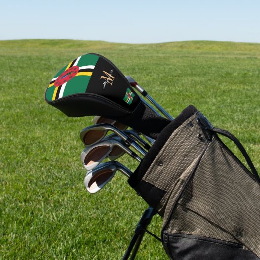 Monogrammed & Dominica Flag Golfclubs Hoesjes Golfheadcover (Insitu)