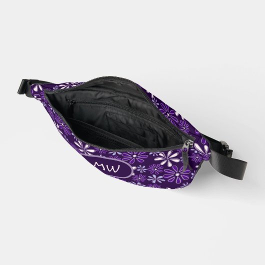 Monogrammed Donker Violet Bloem Doodle Heuptasje (Open)