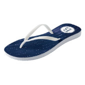 Monogrammed Donkerblauw Abstract met witte Stippen Teenslippers (Schuin)