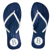 Monogrammed Donkerblauw Abstract met witte Stippen Teenslippers (Voetbed)