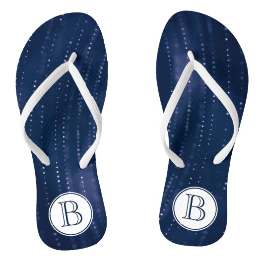 Monogrammed Donkerblauw Abstract met witte Stippen Teenslippers (Voetbed)