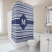 Monogrammed Donkerblauw en witte strepen Douchegordijn (In situ)
