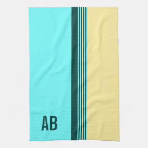 Monogrammed Donkergroene gele strepen Theedoek