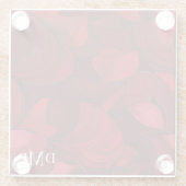 Monogrammed donkerrood Abstract bladpatroon Glazen Onderzetter (Achterkant)