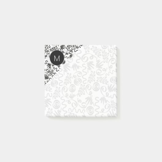 Monogrammed Doodle Curls Black and White Post-it® Notes (Voorkant)