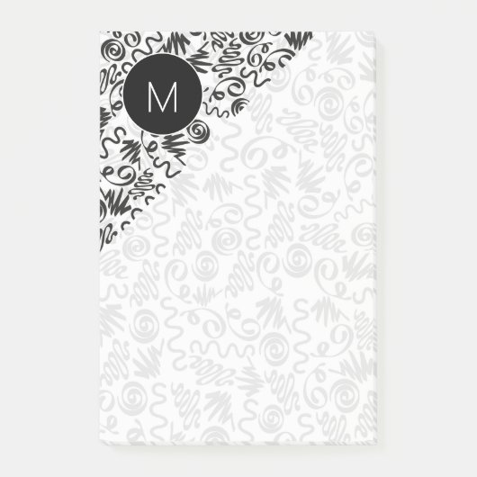 Monogrammed Doodle Curls Black and White Post-it® Notes (Voorkant)