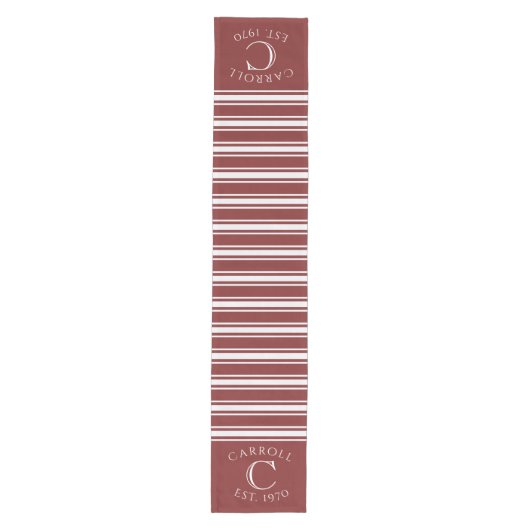 Monogrammed Double Striped | Cranberry Medium Tafelloper (Voorkant)