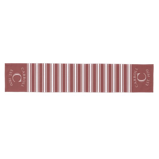Monogrammed Double Striped | Cranberry Medium Tafelloper (Horizontaal)