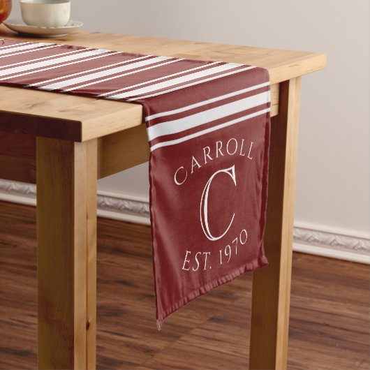 Monogrammed Double Striped | Cranberry Medium Tafelloper (Voorbeeld)