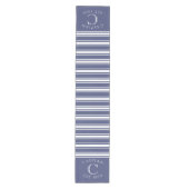 Monogrammed Double Striped | Navy Blue Medium Tafelloper (Voorkant)