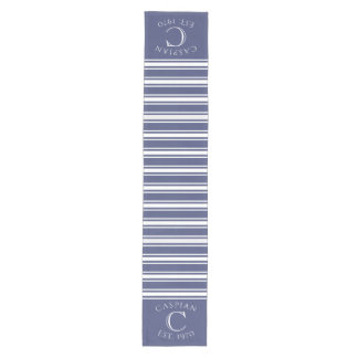 Monogrammed Double Striped | Navy Blue  Medium Tafelloper