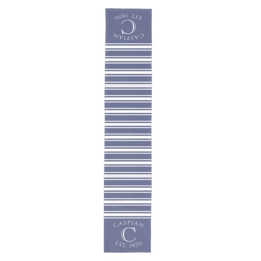 Monogrammed Double Striped | Navy Blue Medium Tafelloper (Voorkant)