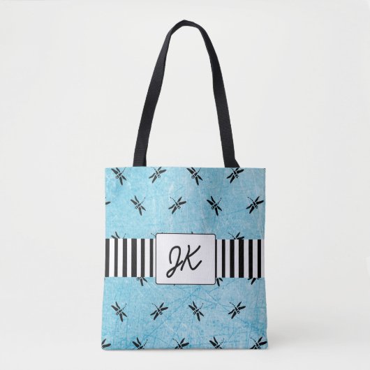 Monogrammed Dragonfly Black en Blue Canvas tas (Voorkant)