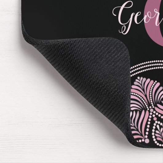 Monogrammed Dusky Roos Bloemen Fronds Dot Mandala Muismat (Hoek)