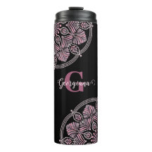 Monogrammed Dusky Roos Bloemen Fronds Dot Mandala