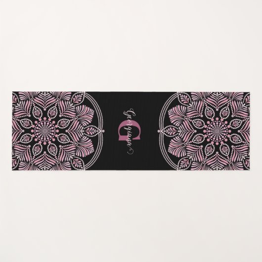 Monogrammed Dusky Roos Bloemen Fronds Dot Mandala Yogamat (Voorkant (horizontaal))