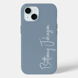 Monogrammed Dusty Blue iPhone 15 Case