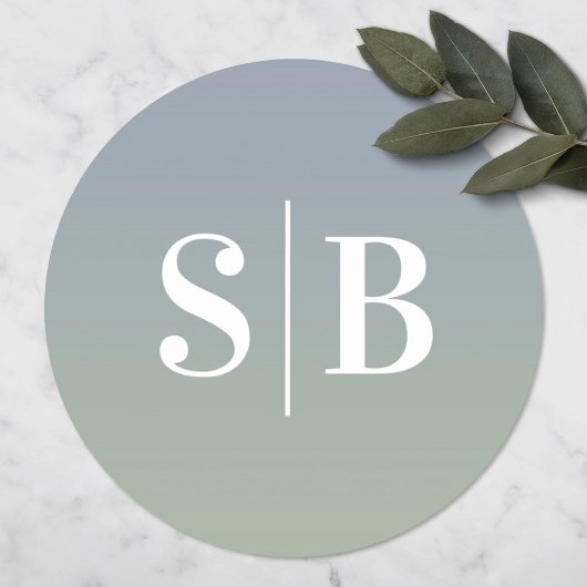 Monogrammed Dusty Blue & Green Wedding Ronde Sticker
