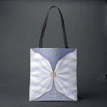 Monogrammed Dusty Blue Jewel Textile Illusion Tot Tote Bag<br><div class="desc">An elegant personalized monogram tote bag designed to capture attention with refined artistry and sophisticated detail. This custom tote features a stunning trompe-l’œil effect that beautifully mimics layered fabrics, soft shadows, white lace and delicately wrapped checkered voile. The illusion of flowing textile panels creates depth and dimension, giving the bag...</div>