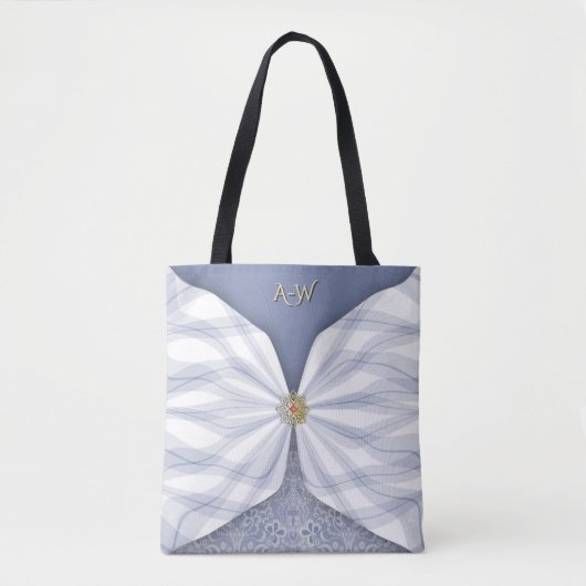 Monogrammed Dusty Blue Jewel Textile Illusion Tot Tote Bag (Voorkant)