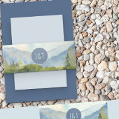 Monogrammed Dusty Blue Mountain Wedding Uitnodigingen Wikkel