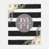 Monogrammed Dusty Floral Boho Stripe Fleece Deken (Voorkant)
