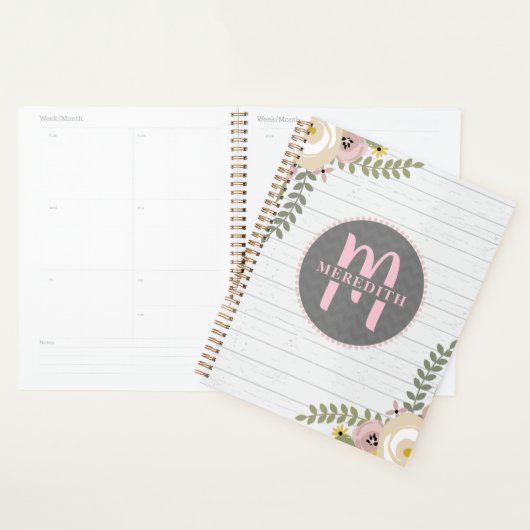 Monogrammed Dusty Floral Grey Wood Planner (Display)