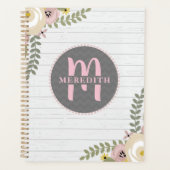 Monogrammed Dusty Floral Grey Wood Planner (Voorkant)