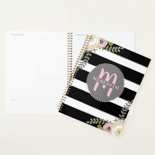 Monogrammed Dusty Floral Stripes Planner (Display)