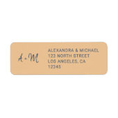 Monogrammed dusty roos navy script trouwrsvp etiket (Voorkant)