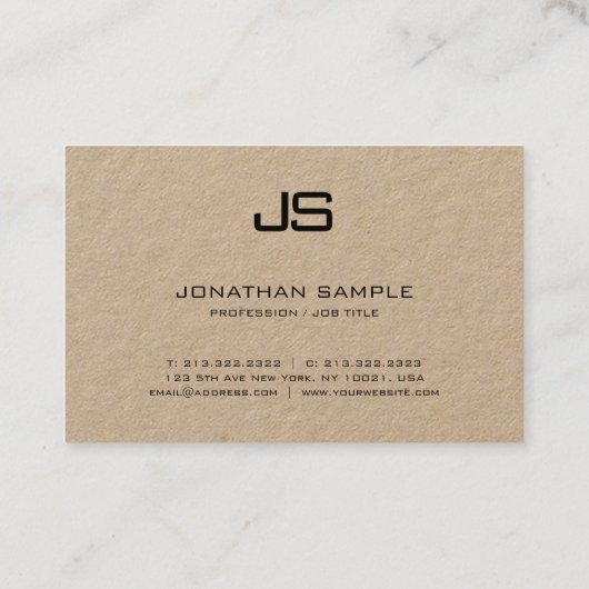 Monogrammed Echt Kraft Papier Moderne Professionee Visitekaartje (Achterkant)