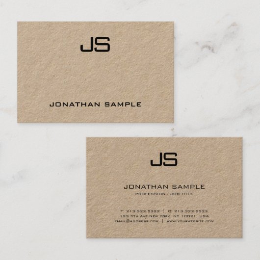 Monogrammed Echt Kraft Papier Moderne Professionee Visitekaartje (Voorkant / Achterkant)