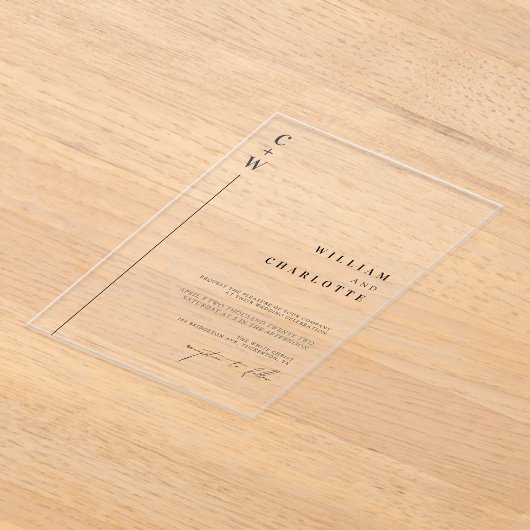 Monogrammed eenvoudige minimalistische bruiloft acryl uitnodigingen (Laagn)