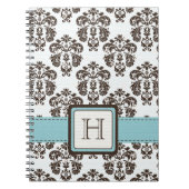 Monogrammed Eggshell Blue Brown Damask Spiral Note Notitieboek (Voorkant)