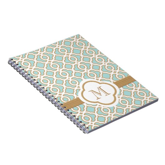 Monogrammed Eggshell Blue en Gold Moroccan Notitieboek (Rechterzijde)